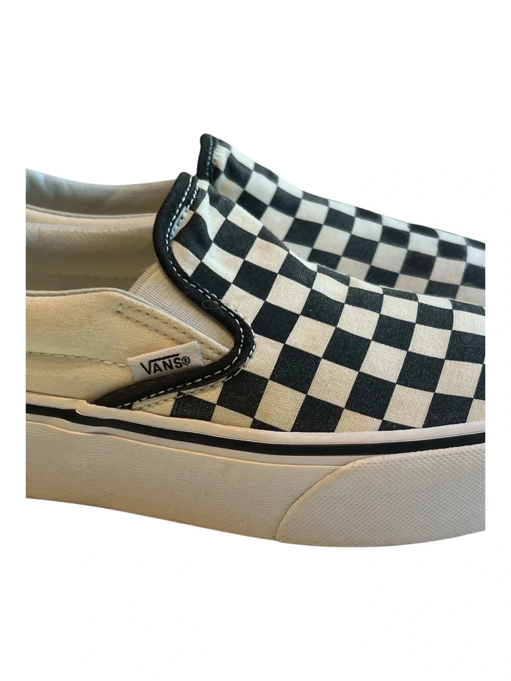 Vans Classic Slip-On Platform Shoes signature black & white checkerboard pattern
